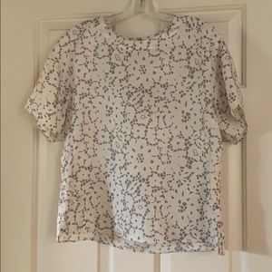 Rebecca Taylor Grey and White Floral Silk Blouse